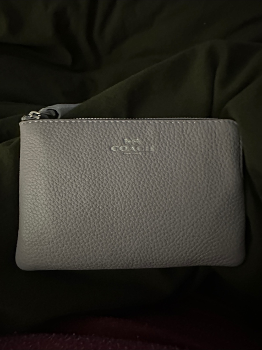 Coach Pebbled Leather Zip Pouch in Light Gray
